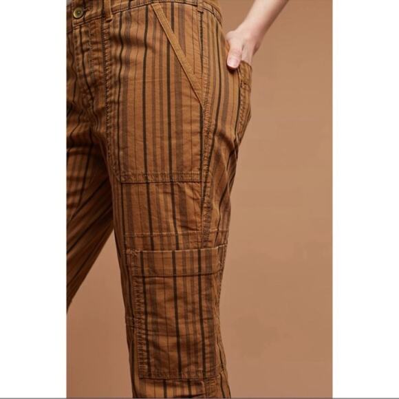 Anthropologie Hei Hei The Wanderer Striped Slim Cargo Pants Brown/Black Size 25 - Picture 2 of 13